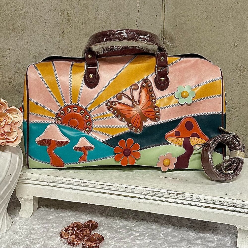 NWT Dolls Kill Sunshine Boho Butterfly 70's Hippie Festival Weekender Duffle Bag